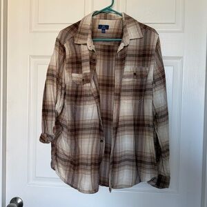 George Shirt Adult L 42-44 Brown Plaid Outdoor Flannel Long Sleeve, Super Soft